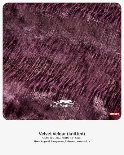 Imported Knitted Velvet Velour Fabric 180-280 GSM | 44” & 58” Width | Apparel, Loungewear & Kidswear in Surat